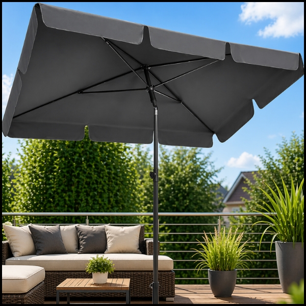 Grafitowy parasol balkonowy 200x130cm prostokątny,  łamany, ogrodowy