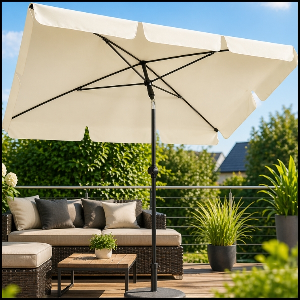 Kremowy parasol balkonowy 200x130cm prostokątny,  łamany, ogrodowy